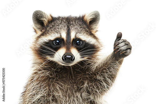 A lively raccoon giving a thumbs up of encouragement isolated on transparent background