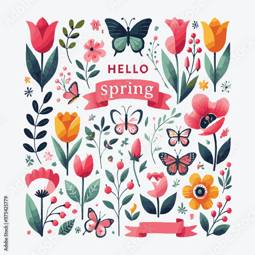 Spring-themed design vector illustration, easily editable.