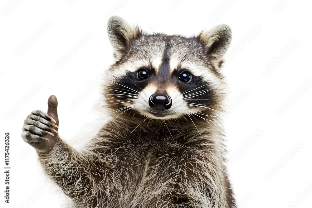 Cartoon-style raccoon giving a confident thumbs up isolated on transparent background Cartoon-style raccoon giving a confident thumbs up isolated on transparent background