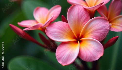 Delicate pink frangipani flower petals unfolding, flowers, flower, nature