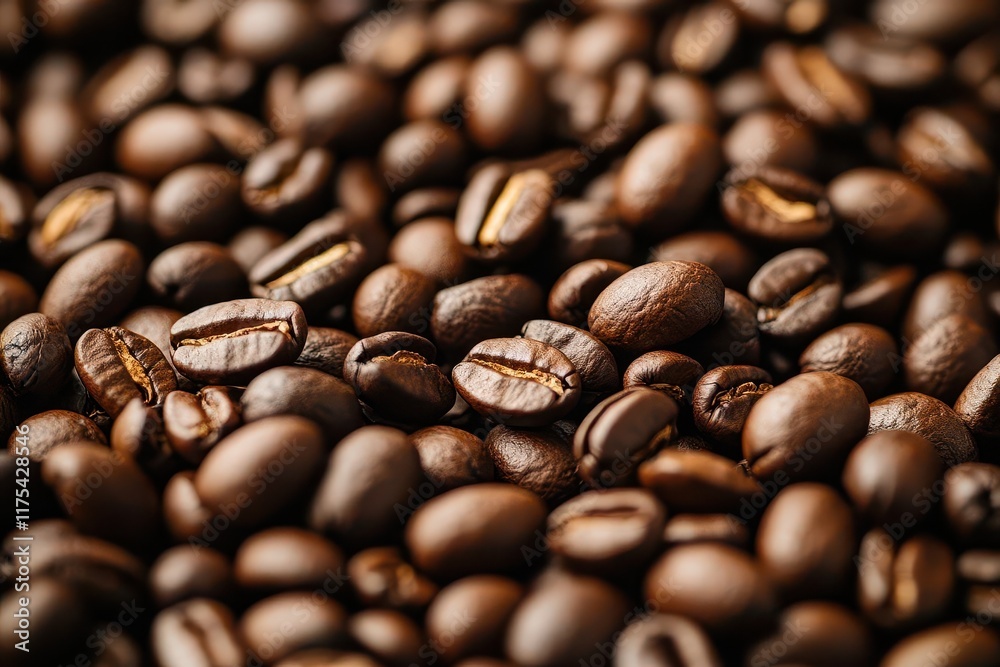 Espresso beans closeup with blank space for roast notes, roast graphic, detailed Espresso beans closeup with blank space for roast notes, roast graphic, detailed