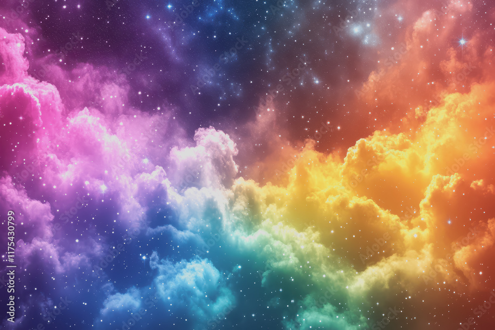 Naklejka premium The bright night sky is a rainbow of colors blending perfectly. Stars twinkle in different shades.