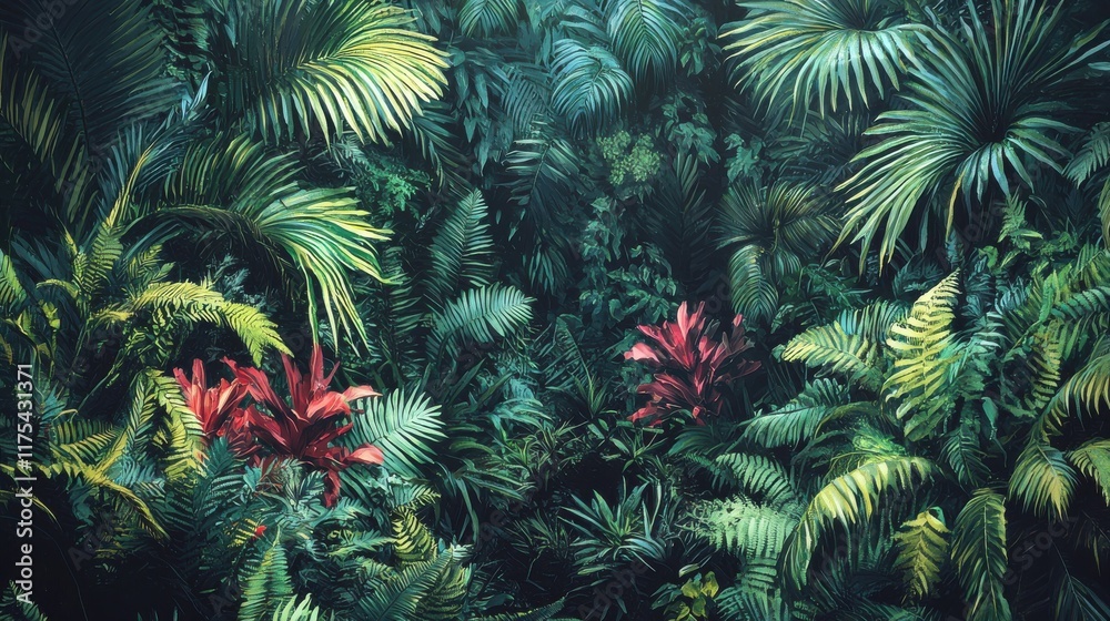 Fototapeta premium Lush jungle flora exploration tropical rainforest nature rich environment close-up view botanical diversity