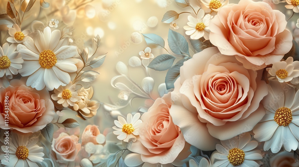 Elegant Floral Composition of Soft Roses and Daisies with Delicate Pastel Accents Romantic Pastel Floral Prints for Wedding Invitations Botanical Wall Art for Luxury Home Interiors Soft Elegant Floral Composition of Soft Roses and Daisies with Delicate Pastel Accents Romantic Pastel Floral Prints for Wedding Invitations Botanical Wall Art for Luxury Home Interiors Soft