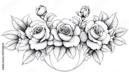 Elegant Rose Bouquet Line Art with Bold Leaves for Coloring Elegant Rose Line Art for Stress-Relief Coloring Floral Sketch Designs for DIY Craft Projects Minimalist Botanical Wall Art for Home