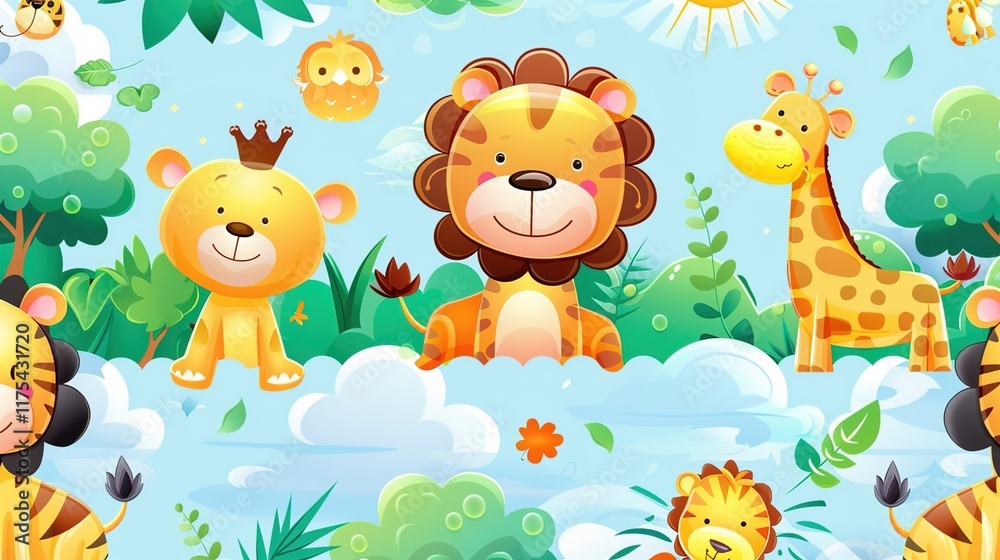 Naklejka premium jungle safari seamless pattern wallpaper