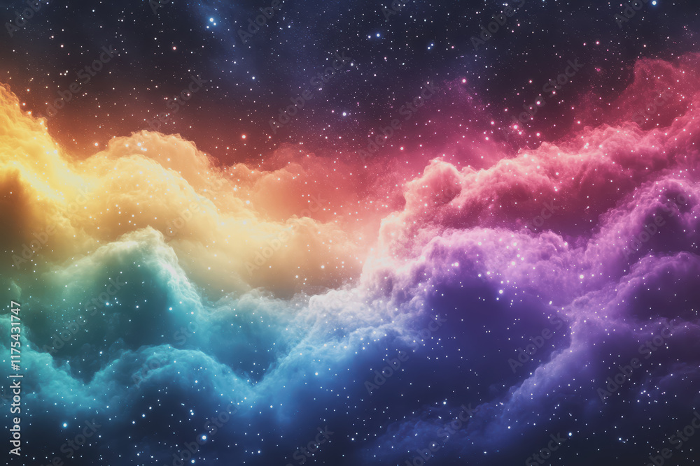Fototapeta premium The bright night sky is a rainbow of colors blending perfectly. Stars twinkle in different shades.