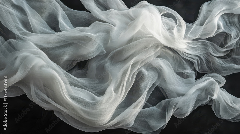 A long white fabric with a black background A long white fabric with a black background