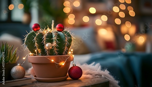 Christmas Cactus with Lights and Ornaments photo