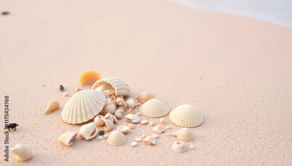 Seashells on light pink sand beach. Possible use stock photo Seashells on light pink sand beach. Possible use stock photo