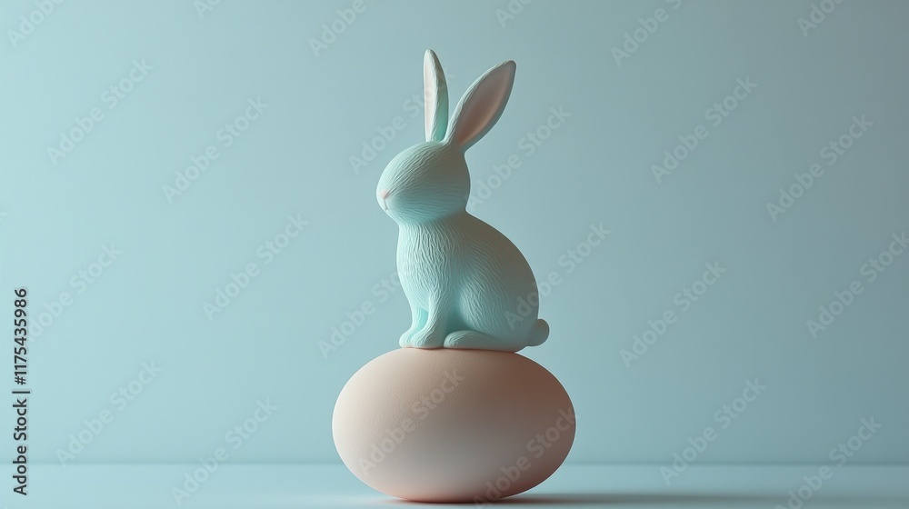 Obraz premium A bunny silhouette topped with a single pastel egg, set against a plain white background that exudes a modern, minimalist vibe.