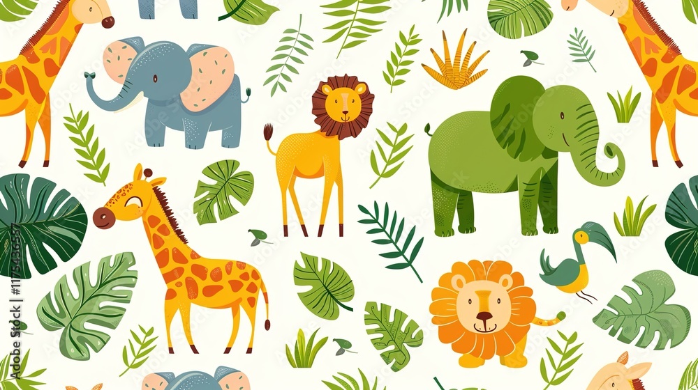 Naklejka premium jungle safari seamless pattern wallpaper