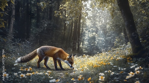 Red Fox in a Sunlit Forest Meadow photo