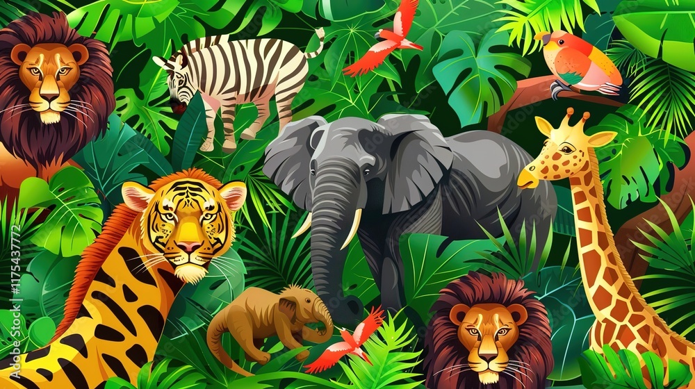 Obraz premium jungle safari seamless pattern wallpaper