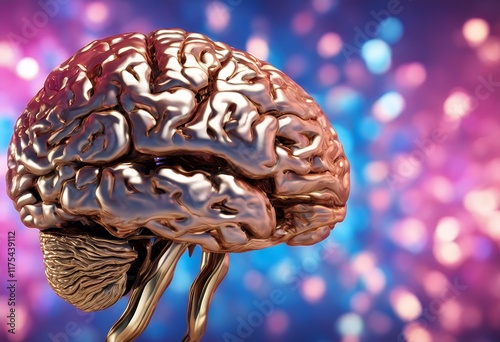 image background 3d rednering pink blue brain gold human photo