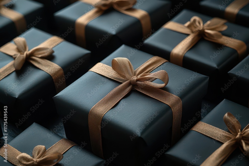 elegant black gift boxes neatly arranged on a sleek black background creating a sense of luxury and anticipation perfect for highend gifting or special occasions elegant black gift boxes neatly arranged on a sleek black background creating a sense of luxury and anticipation perfect for highend gifting or special occasions