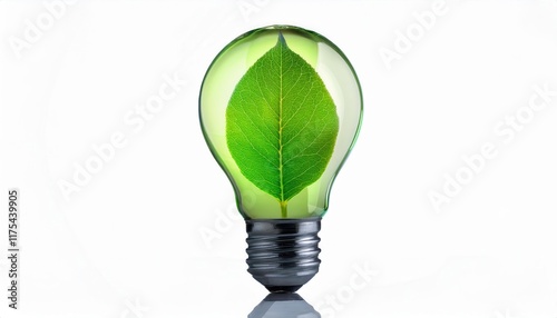 Sustainable Green Energy Symbolized by a Vibrant Leaf Inside a Transparent Light Bulb Highlighting Eco-Friendly Concepts and Renewable Solutions photo