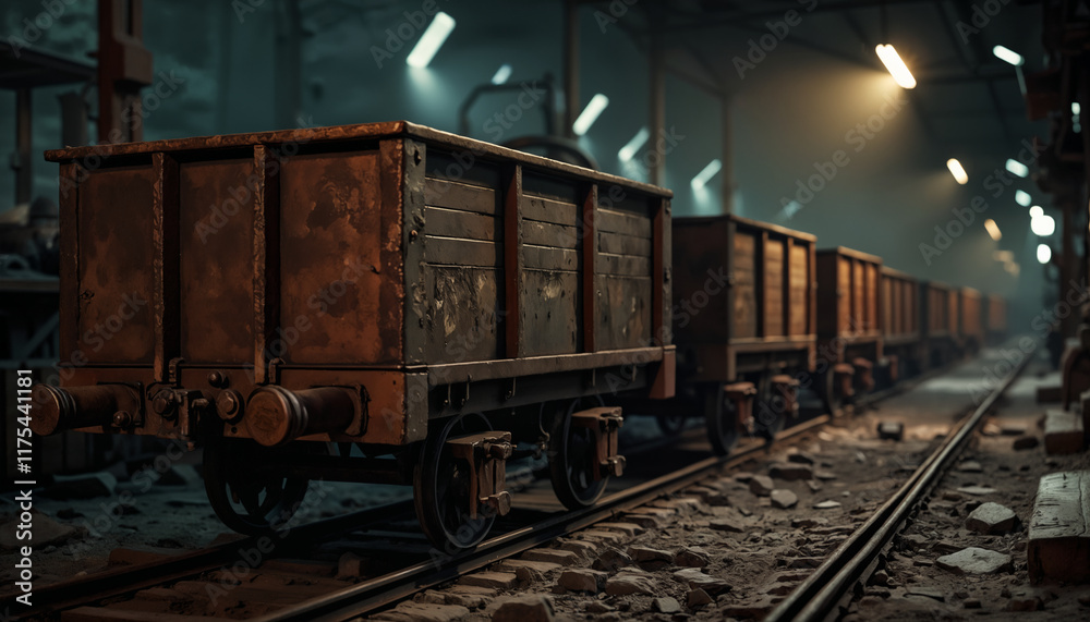 Rusty Train Cars in Abandoned Warehouse Rusty Train Cars in Abandoned Warehouse