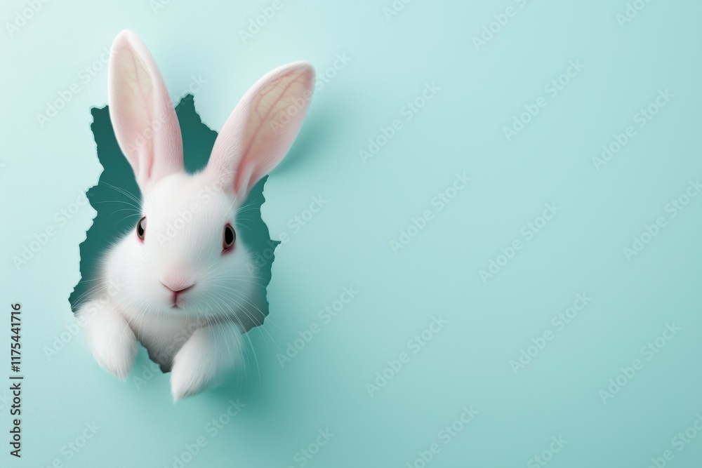 cute white rabbit peeking out of the whole in the wall cute white rabbit peeking out of the whole in the wall