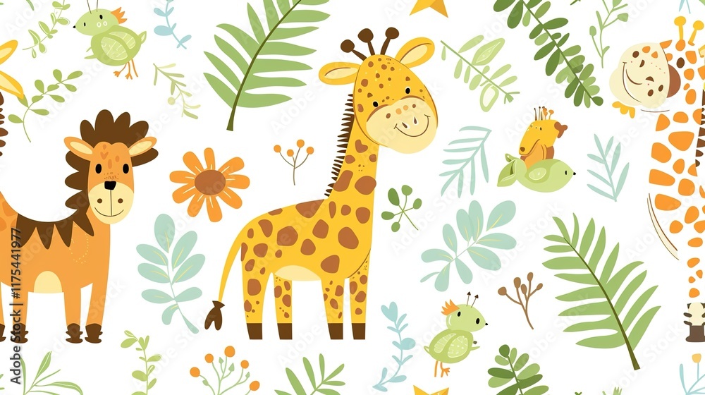 Obraz premium jungle safari seamless pattern wallpaper