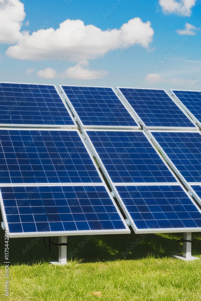 Solar panels harnessing renewable energy in a green landscape under clear skies Solar panels harnessing renewable energy in a green landscape under clear skies