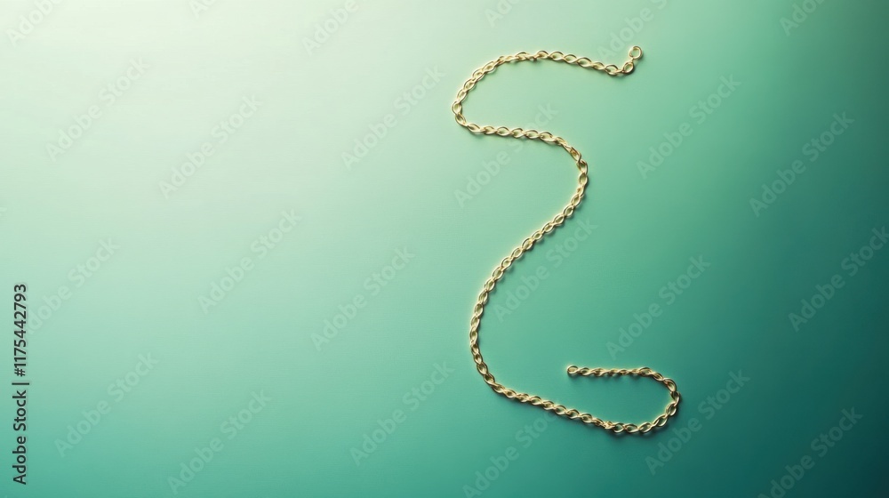 Naklejka premium A simple gold chain necklace coiled neatly on a gradient teal background