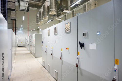 Electrical switch gear cabinets inside medium voltage room
