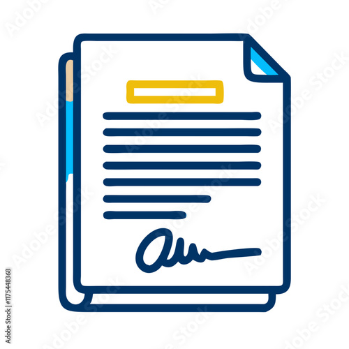 Signed document icon in blue linear design