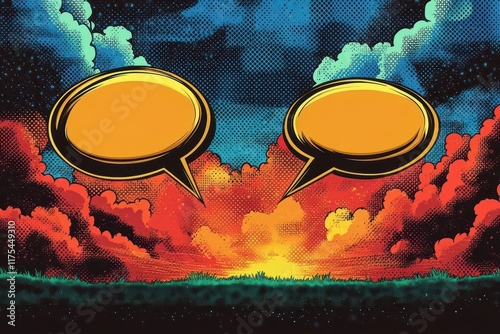 Obraz na płótnie empty comic speech bubbles with halftone shadows designed in a retro cartoon style perfect for creative projects and pop art themes evoking nostalgia and fun w salonie