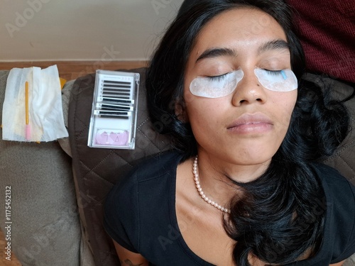Relaxing Spa Day: Woman with Under-Eye Patches