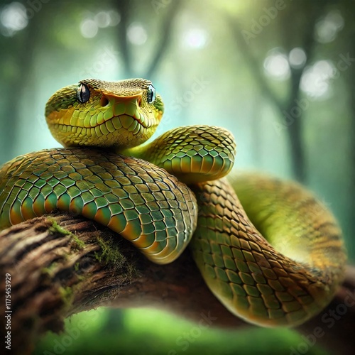 Snake on Branch in Woods