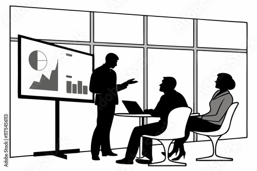 business presentation at a meeting in the office silhouette vector 