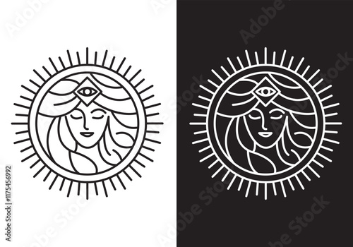 Athena the goddess black vector icon line logo illustration design isolated background