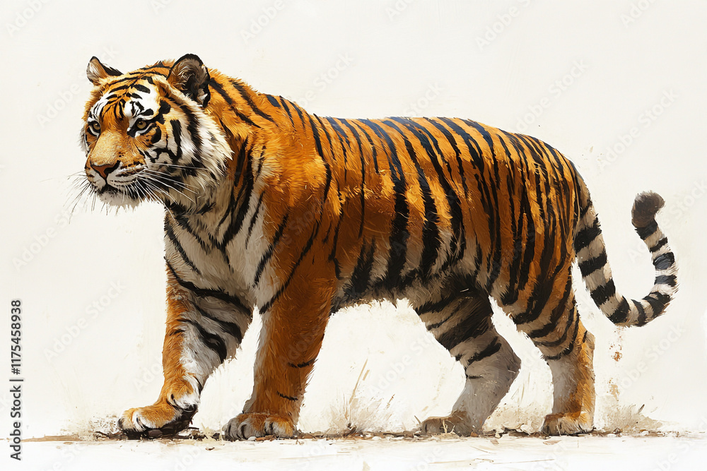 Obraz premium Majestic Siberian Tiger Walking on Light Background