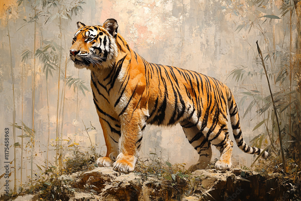 Obraz premium Majestic Tiger Stands Proudly Amongst Bamboo