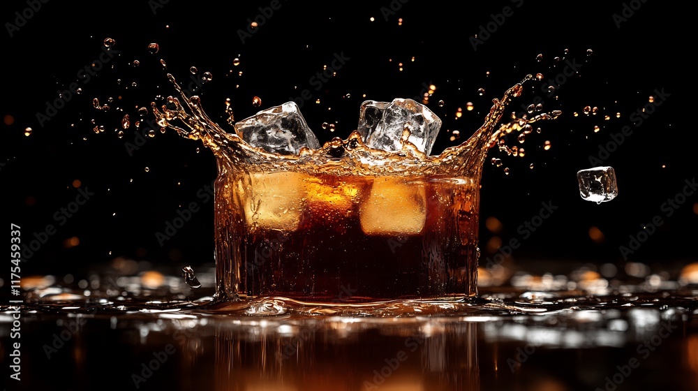 Ice Cubes Splashing in a Glass of Cola: A Refreshing Drink Photography Ice Cubes Splashing in a Glass of Cola: A Refreshing Drink Photography