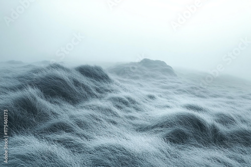 Misty Field of Long Grass Undulating Gently