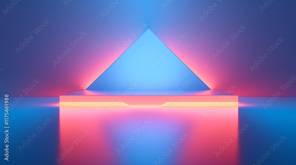 Symmetric arrangement of glowing 3D shapes on a sleek blue surface Symmetric arrangement of glowing 3D shapes on a sleek blue surface