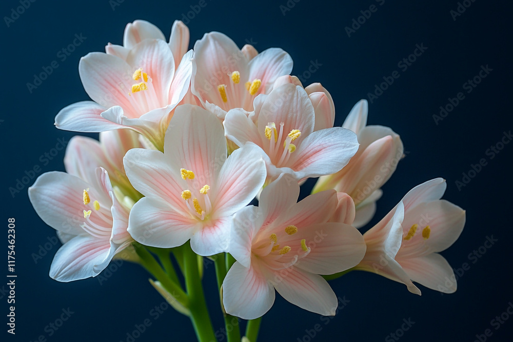 Fototapeta premium Delicate Pink Flowers Bloom Against Dark Background