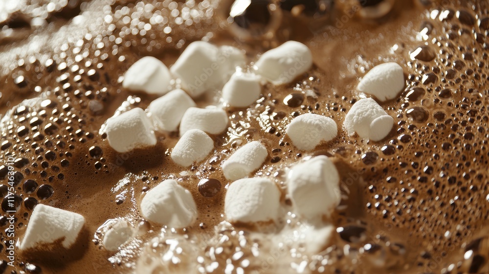 Close-Up of Hot Cocoa with Marshmallows Foaming in a Cup Showcasing Rich Chocolate Texture and Creamy Topping Close-Up of Hot Cocoa with Marshmallows Foaming in a Cup Showcasing Rich Chocolate Texture and Creamy Topping