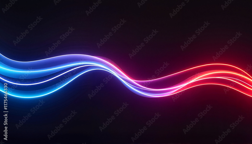Abstract light waves in blue and red on dark background
