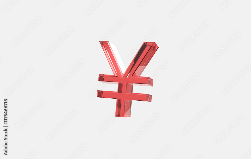 Obraz premium 3d red glass yen icon on isolated background