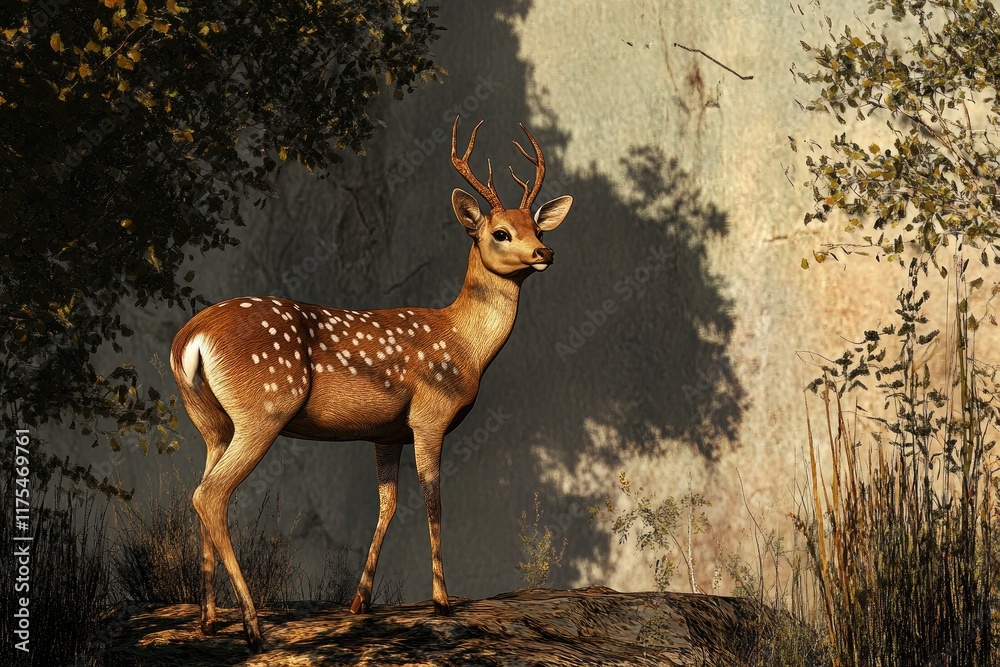 A Spotted Deer Stands Proudly in Autumn Woods A Spotted Deer Stands Proudly in Autumn Woods