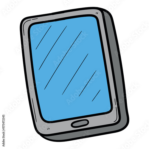 Hand drawn cartoon gray digital tablet on white background.