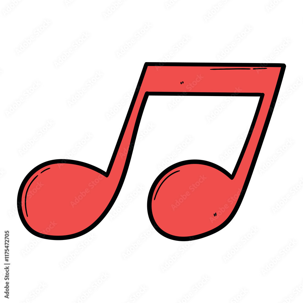 Hand drawn cartoon red musical note symbol on white background. Hand drawn cartoon red musical note symbol on white background.