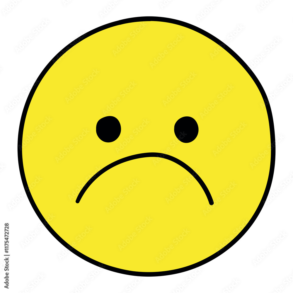 Hand drawn cartoon sad emoji on white background. Hand drawn cartoon sad emoji on white background.