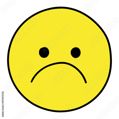 Hand drawn cartoon sad emoji on white background.