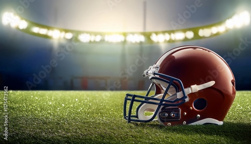 American football helmet on a grass pitch photo