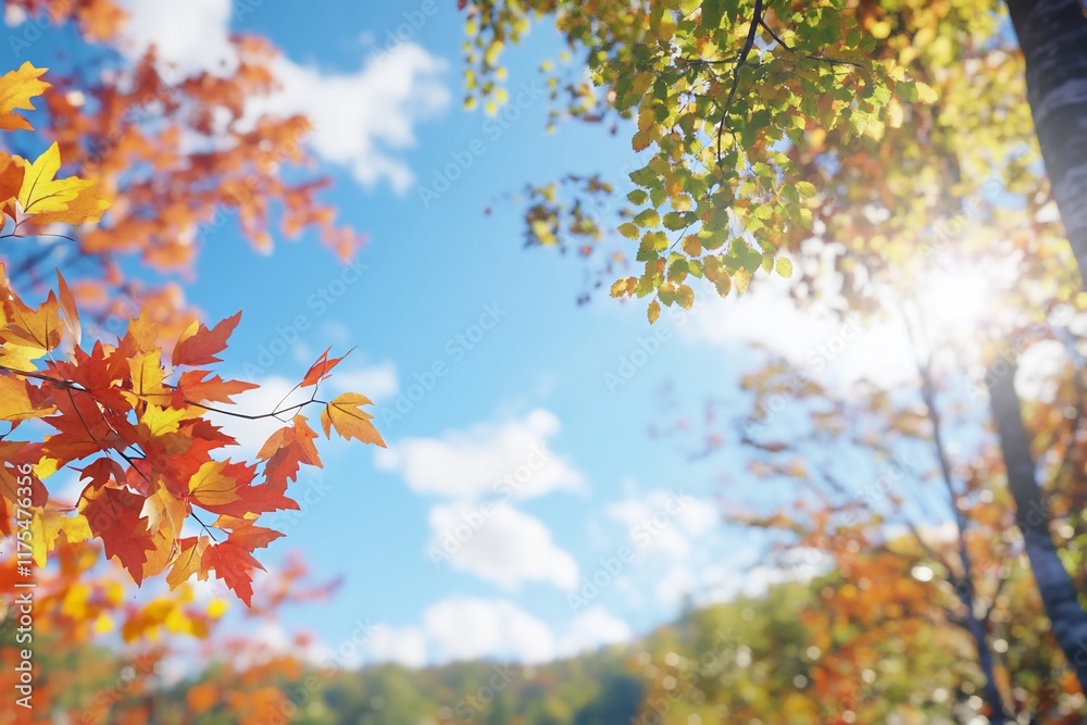 Vibrant autumn leaves against a bright blue sky. Vibrant autumn leaves against a bright blue sky.