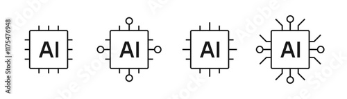Artificial intelligence. AI processor chip icon line symbol. Square Ai logo chip. Editable stroke vector illustration